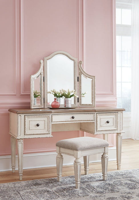 Realyn Vanity and Mirror with Stool